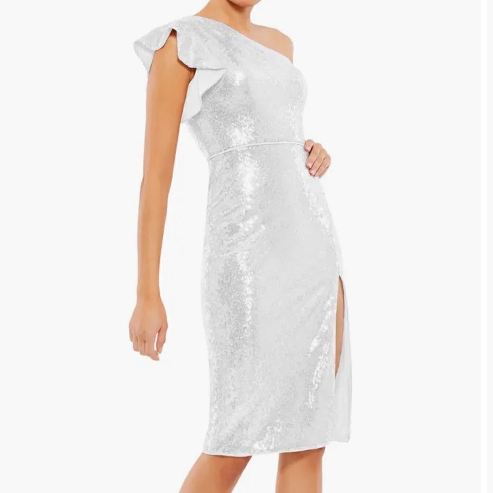 IEENA for MAC DUGGAL Sequin One-Shoulder Sheath Cocktail Dress Size 6 NWT